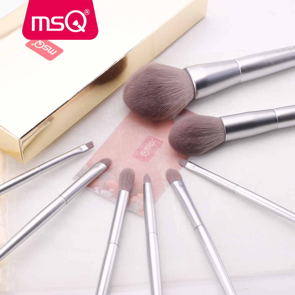 MSQ SILVER SNOW 8pcs Makeup Brushes Set Powder Eyeshadow Make Up Brush Kit Soft Synthetic Hair Wood Handle Cosmetic Tool