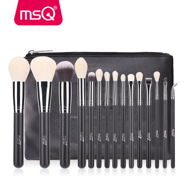 MSQ 15pcs goat hair makeup brush set eyeshadow contour wholesale makeup brushes private label customized brush makeup black