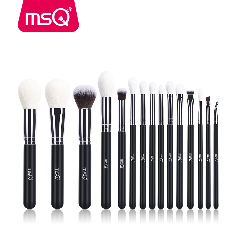 MSQ 15pcs goat hair makeup brush set eyeshadow contour wholesale makeup brushes private label customized brush makeup black