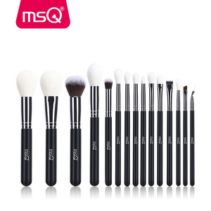 MSQ 15pcs goat hair makeup brush set eyeshadow contour wholesale makeup brushes private label customized brush makeup black