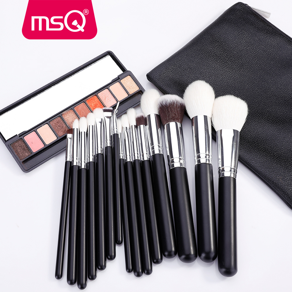 MSQ 15pcs goat hair makeup brush set eyeshadow contour wholesale makeup brushes private label customized brush makeup black