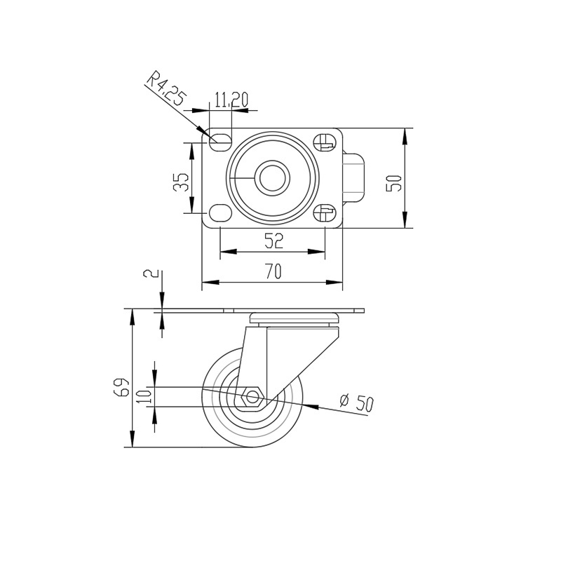 Black powder coat flat Mount Casters Flat support casters for Furniture Caster Wheel for Machine making #7188