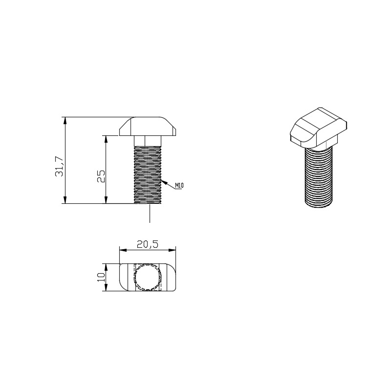 China supplier OEM OB M10*25 Drop-in t bolt t stud steel nickel-plated  T Bolts Screws for industry Aluminum profile# 5520