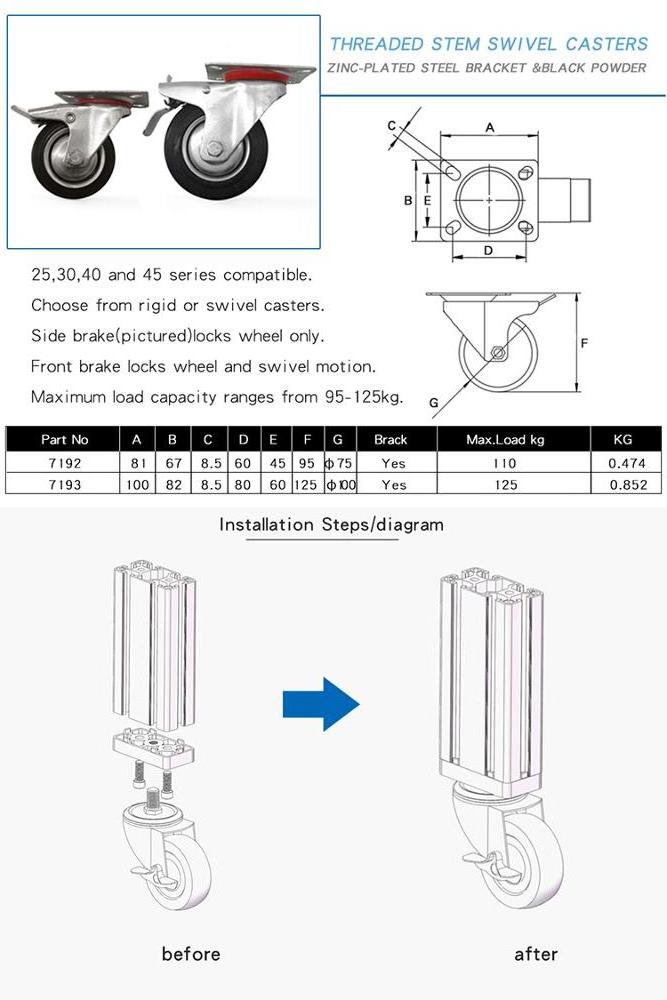 Strength factory MSR 70*50 of plate OD 50mm Flange Mount Casters with brake wheel caster workbench wheel for furniture#7194