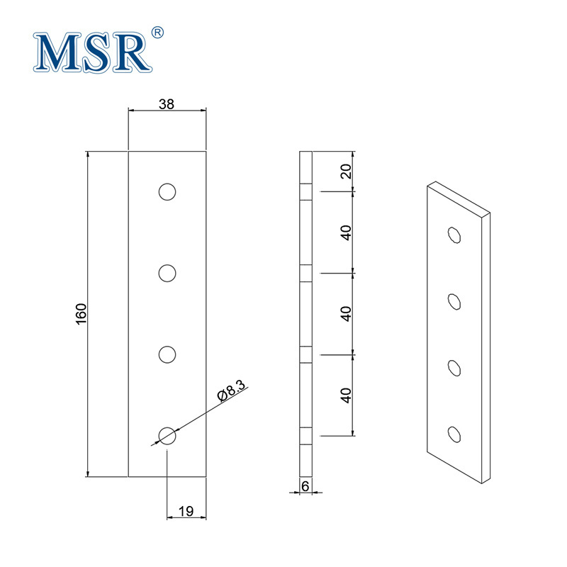 china manufacturer   40*40 6051 4 Hole Joining Strip Corner Bracket for T- slot aluminum profiles 40x40mm 30 40