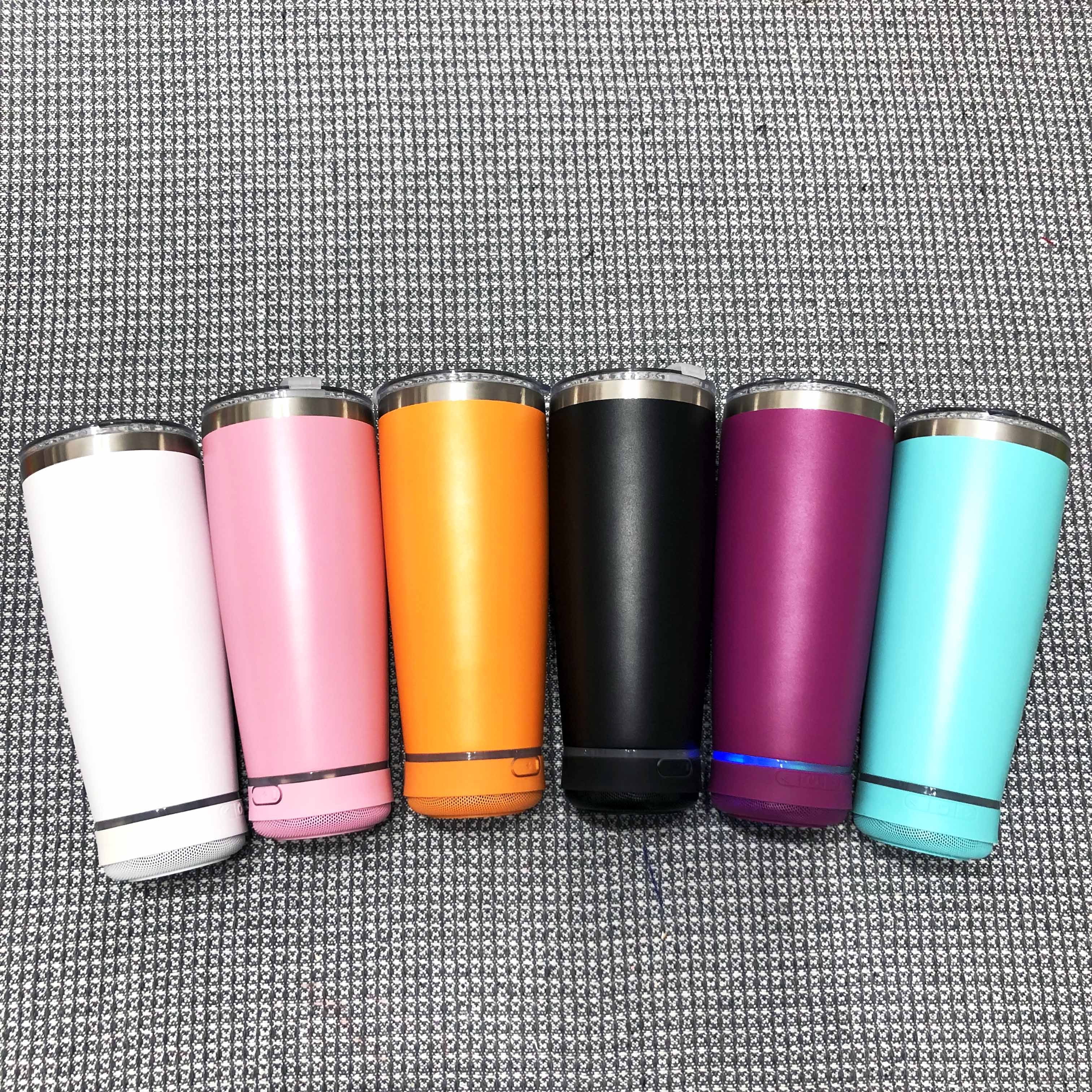 2024 New 20oz music hot and cold stainless steel drink water bottle speaker tumbler cup with LED bluetooth speaker tumblers lid