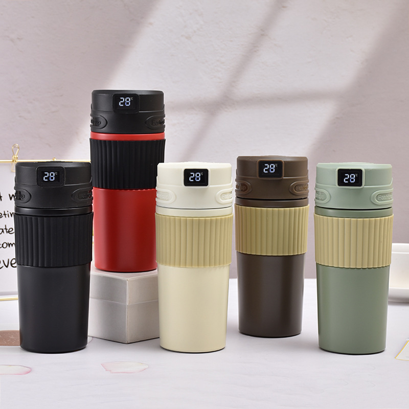 400ml Smart touch display LED vacuum steel termo water bottle tumbler digital coffee mug with temperature lid portable handle