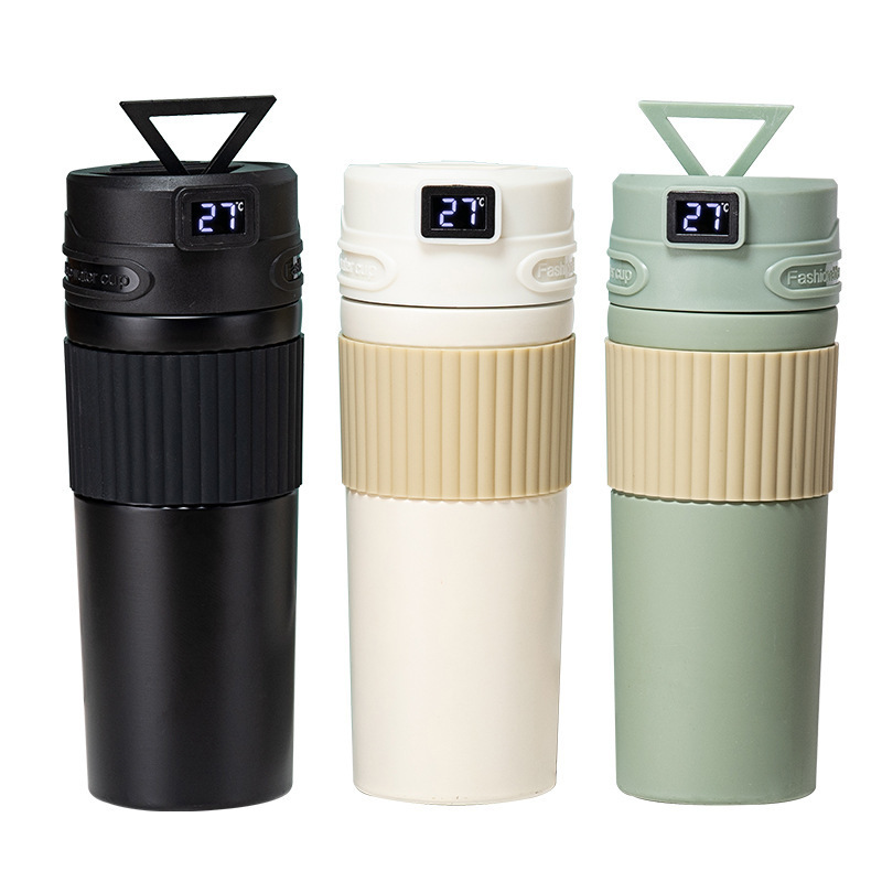 400ml Smart touch display LED vacuum steel termo water bottle tumbler digital coffee mug with temperature lid portable handle