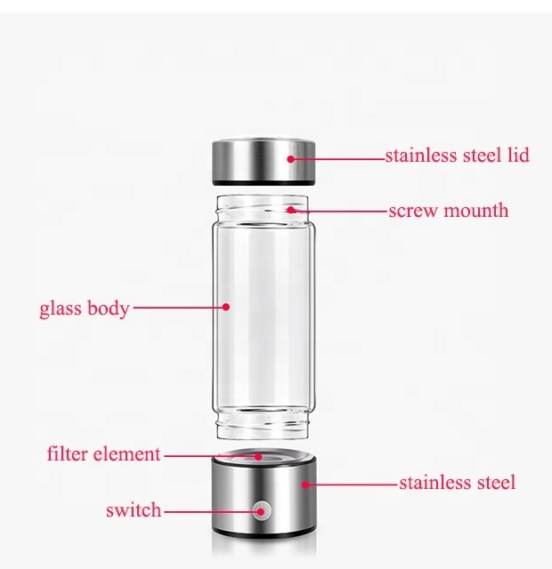 hot new Filter Water Bottle Hydrogen Alkaline Hydrogen Water Bottle 450ml Ionizer Hydrogen Water Generator With Glass Bottle