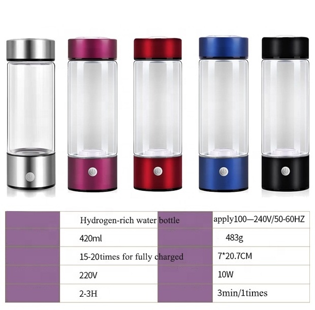 hot new Filter Water Bottle Hydrogen Alkaline Hydrogen Water Bottle 450ml Ionizer Hydrogen Water Generator With Glass Bottle