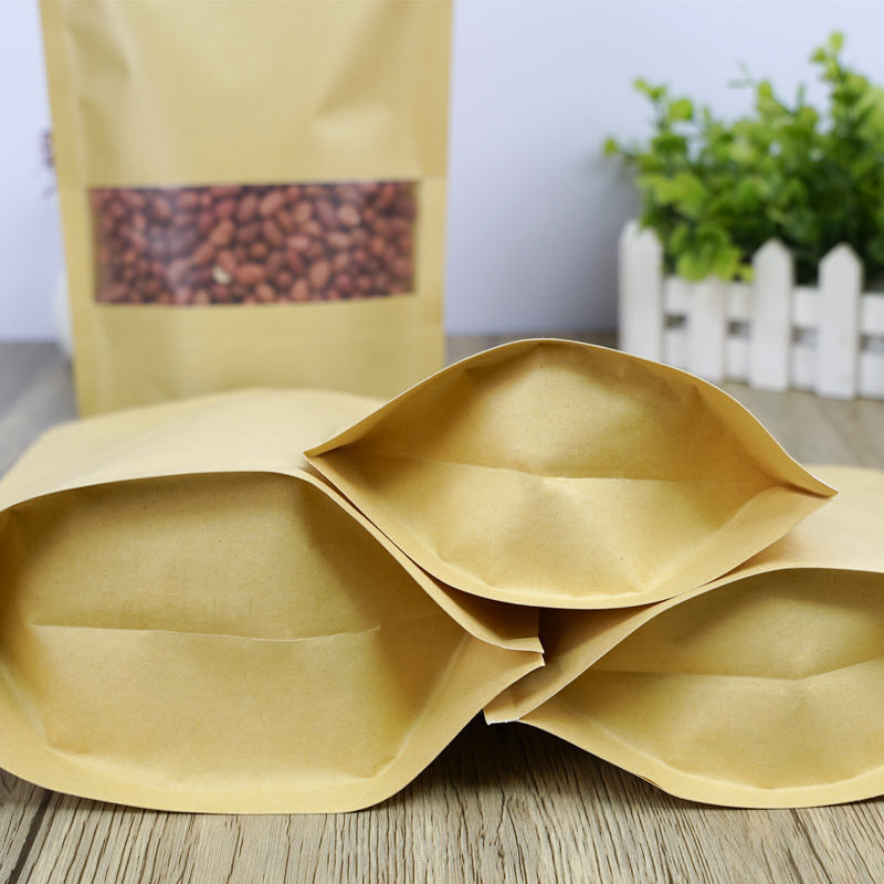 Factory Biodegradable Food Packaging Bag Bolsas Papel Kraft Package Stand Up Pouch Zip Lock With Window