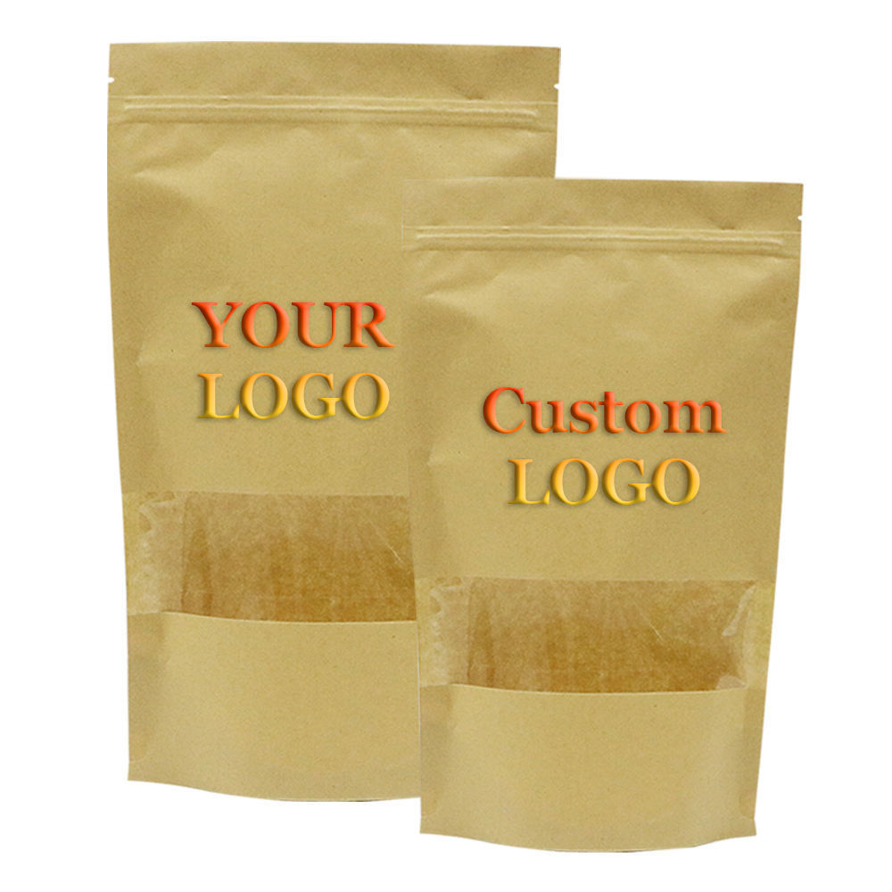 Factory Biodegradable Food Packaging Bag Bolsas Papel Kraft Package Stand Up Pouch Zip Lock With Window