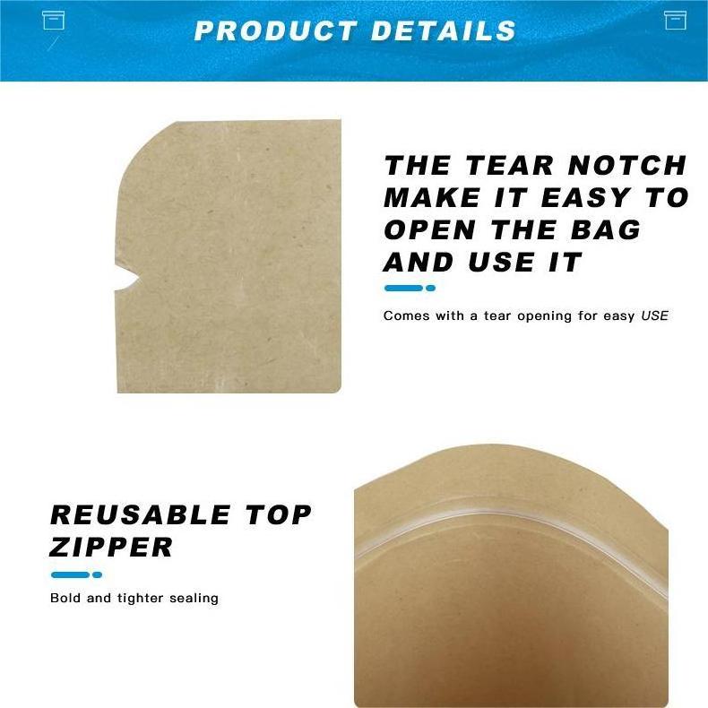 Factory Price Food Packaging Bag Stand up Pouch Bag with Clear Window Kraft Paper Gravure Printing Yellow Zipper Top