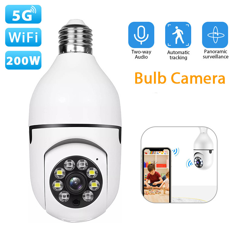 Factory Price 2.4G 5G Dual Band Wifi Light Bulb Camera Smart Indoor Wireless 360 Degree Security CCTV Camara