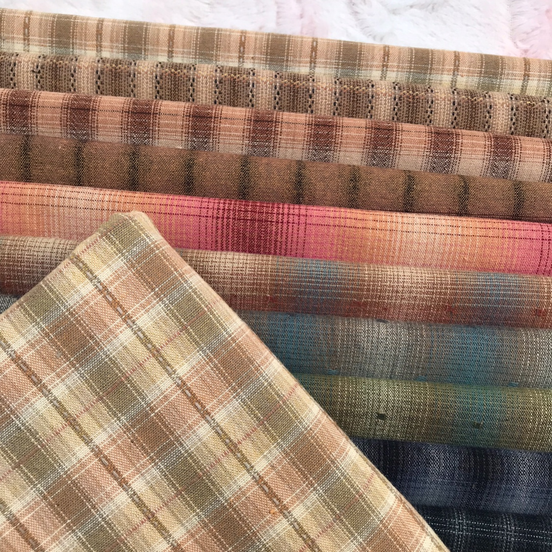 10 Colors Japanese Yarn-Dyed Fabric Handmade Diy Patchwork Fabric 100% Cotton Checked Fabric For Shirts Lightweight Suits