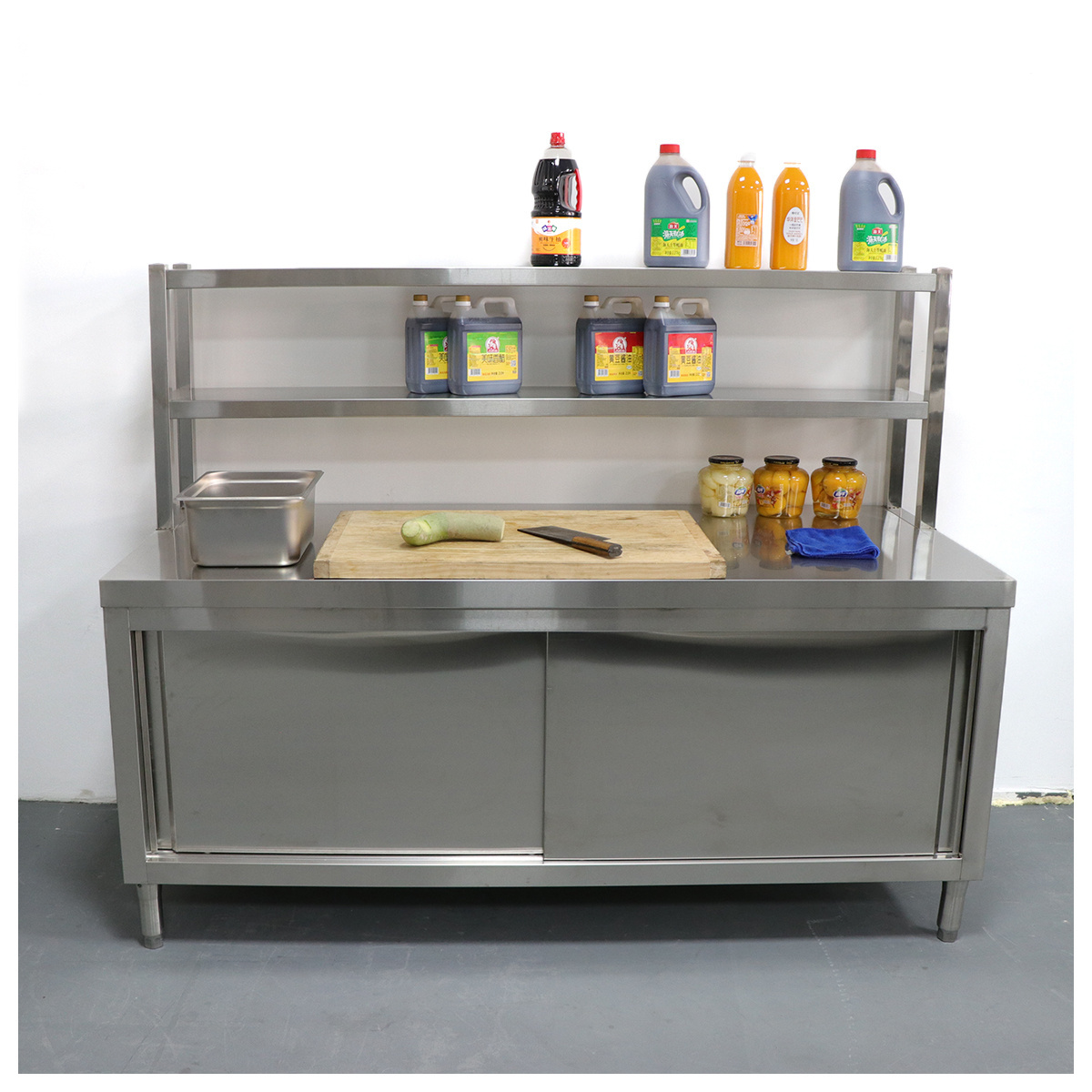 stainless steel work table commercial storages kitchen cabinet counter with sliding door sink cabinets