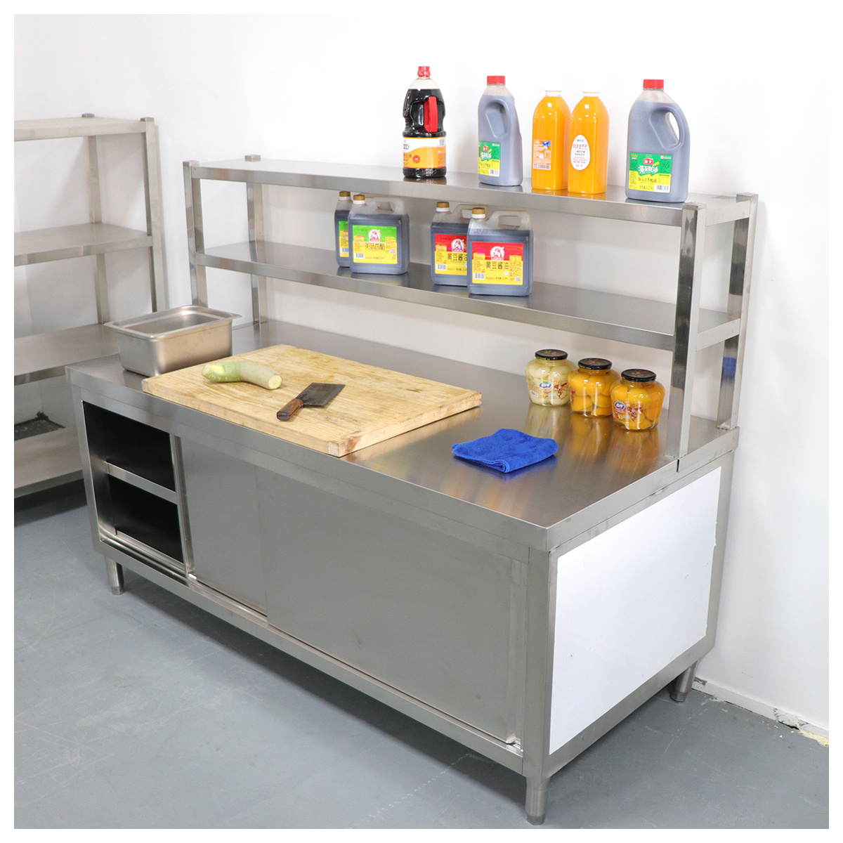 stainless steel work table commercial storages kitchen cabinet counter with sliding door sink cabinets