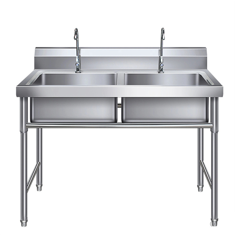 Hot Sale Kitchen Double Bowl Free Standing Heavy Duty Stainless Steel Sink Stand Commercial Kitchen Sink