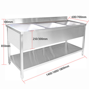 Custom Size 18 16 Gauge 3 Compartment Sink Commercial Stainless Steel Restaurant Washing Sink