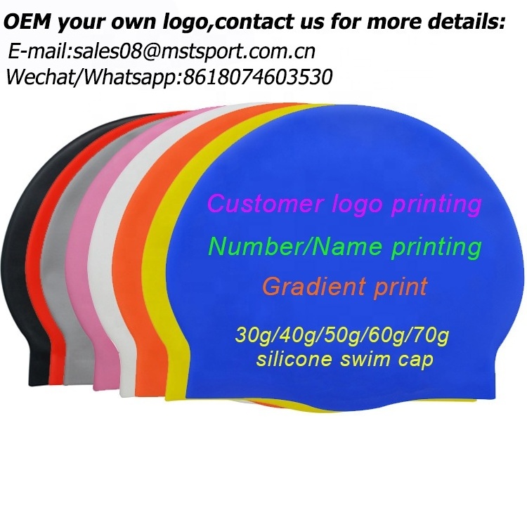 OEM customer logo printed waterproof silicone swim cap wholesale swimming caps water sports 2022