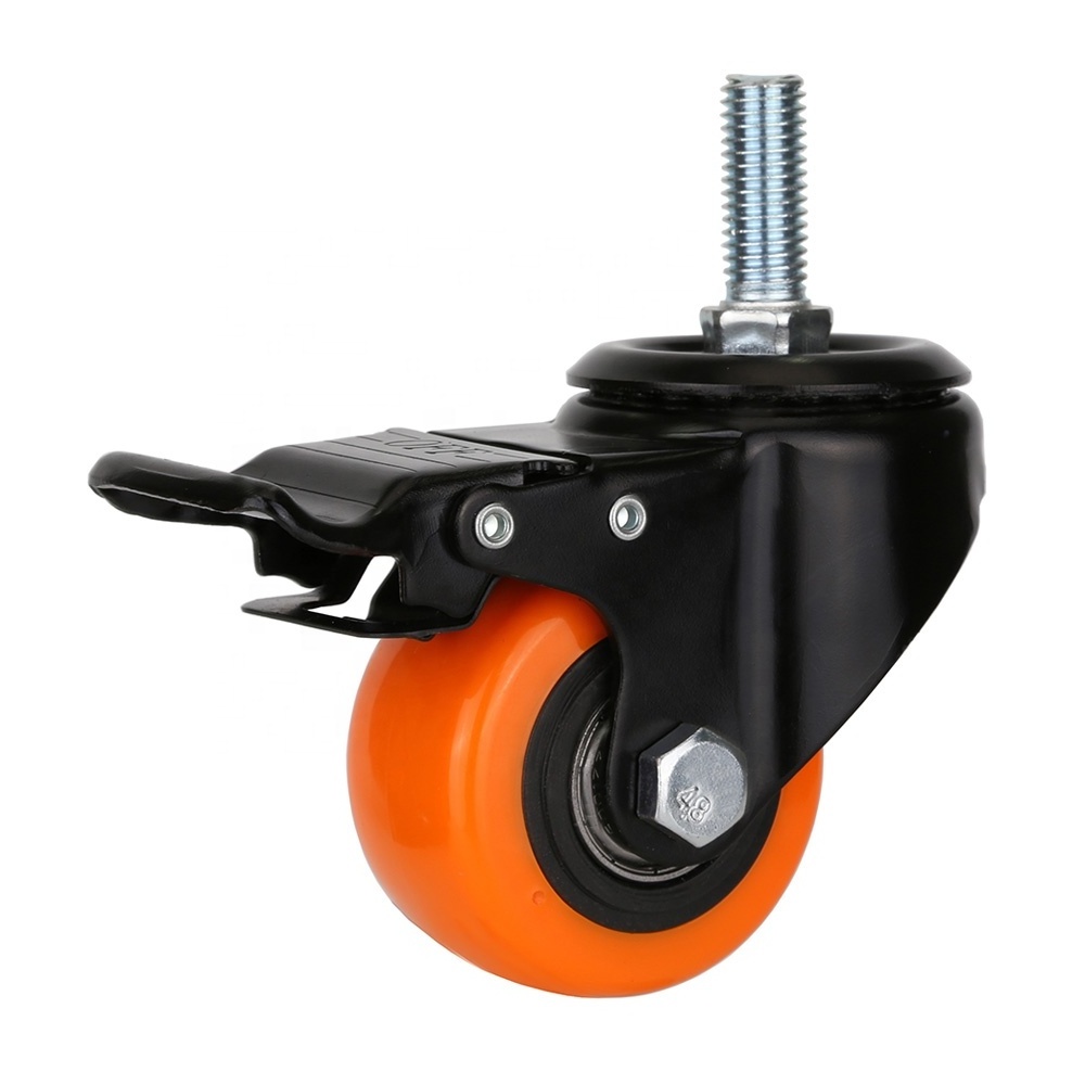 Load 50kg to 90kg 1.5inch to 3inch small scaffold polyurethane orange caster wheel