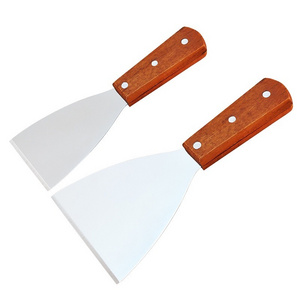 Griddle Steak Spatula Stainless Steel Pizza Pancake Turner and Wooden BBQ Scraper for Griddle BBQ Grill and Flat Top