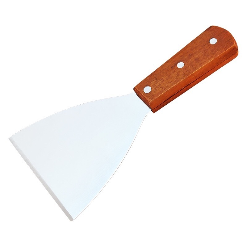 Griddle Steak Spatula Stainless Steel Pizza Pancake Turner and Wooden BBQ Scraper for Griddle BBQ Grill and Flat Top