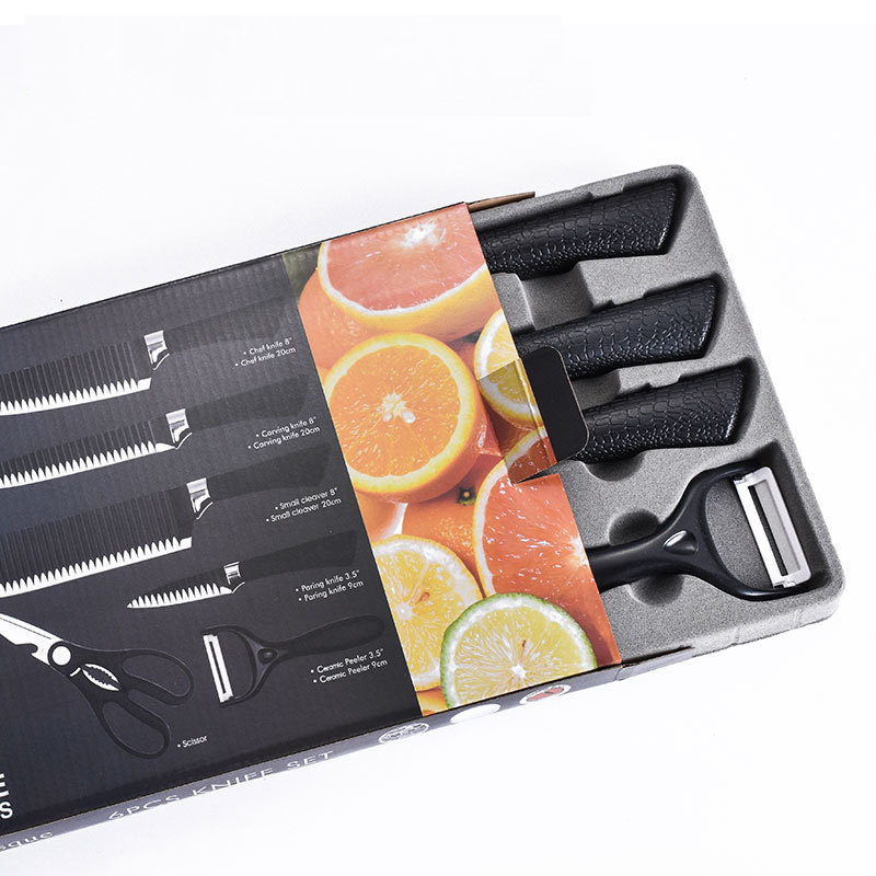 6 Pieces Black Non stick Coated Stainless Stainless Blade Kitchen Knives Sets with Color box