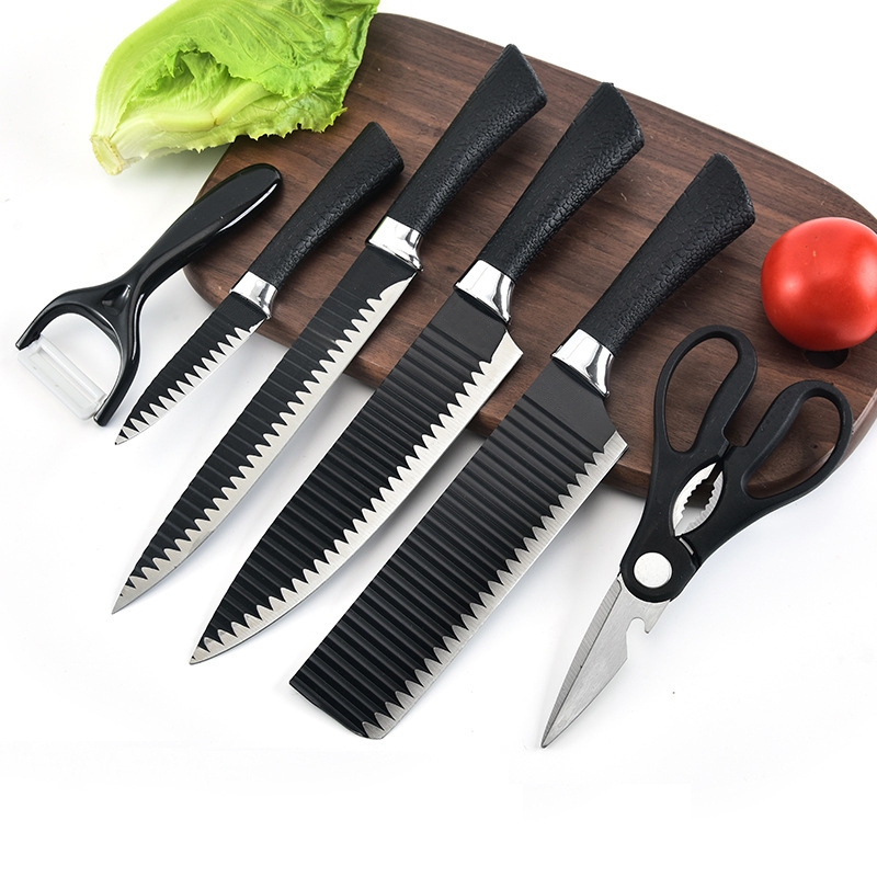 6 Pieces Black Non stick Coated Stainless Stainless Blade Kitchen Knives Sets with Color box