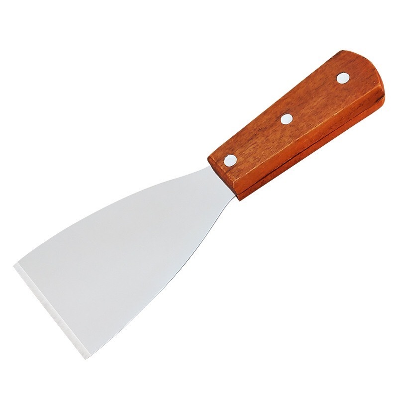 Griddle Steak Spatula Stainless Steel Pizza Pancake Turner and Wooden BBQ Scraper for Griddle BBQ Grill and Flat Top