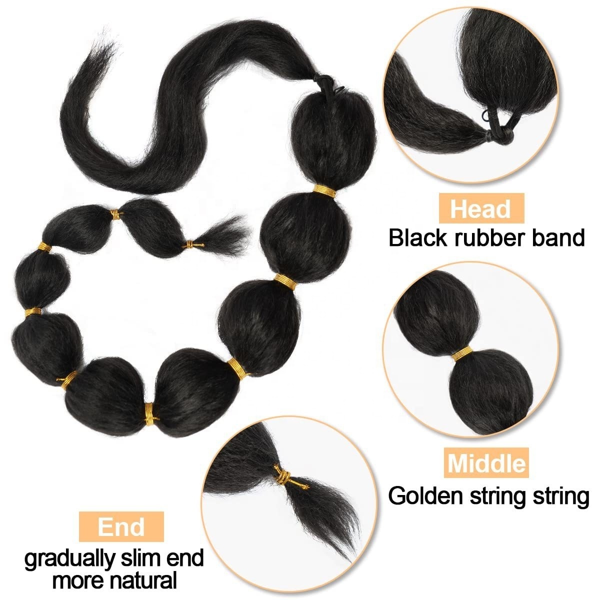 32-Inch 150g Long Afro Synthetic Heat Resistant Fiber Kinky Curly Yaki Straight Ponytail Hair Extensions Bubble Lantern Ponytail