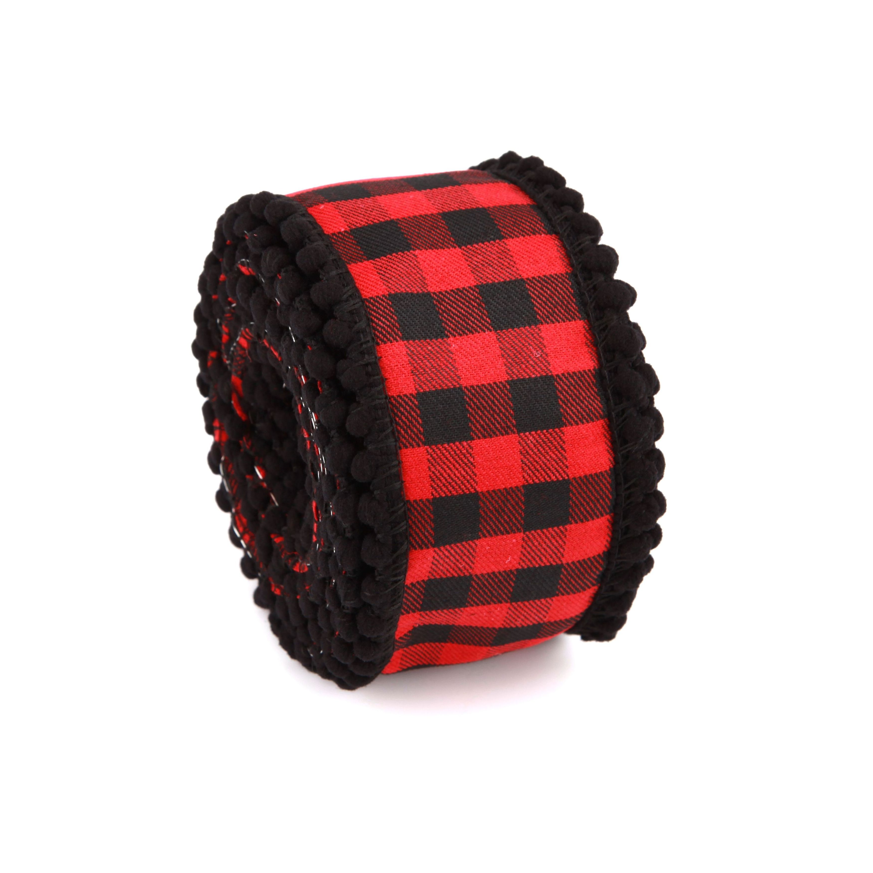 Factory Wholesale 2.5 Inch Wired Christmas Ribbon Red And Black Plaid Wired Ribbon Gingham Ribbon