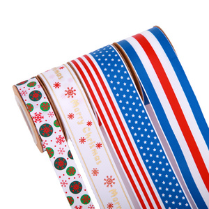 Factory 25mm 38mm Christmas Snowflake National Flag Navy Blue White Striped Printing Customized Ribbon