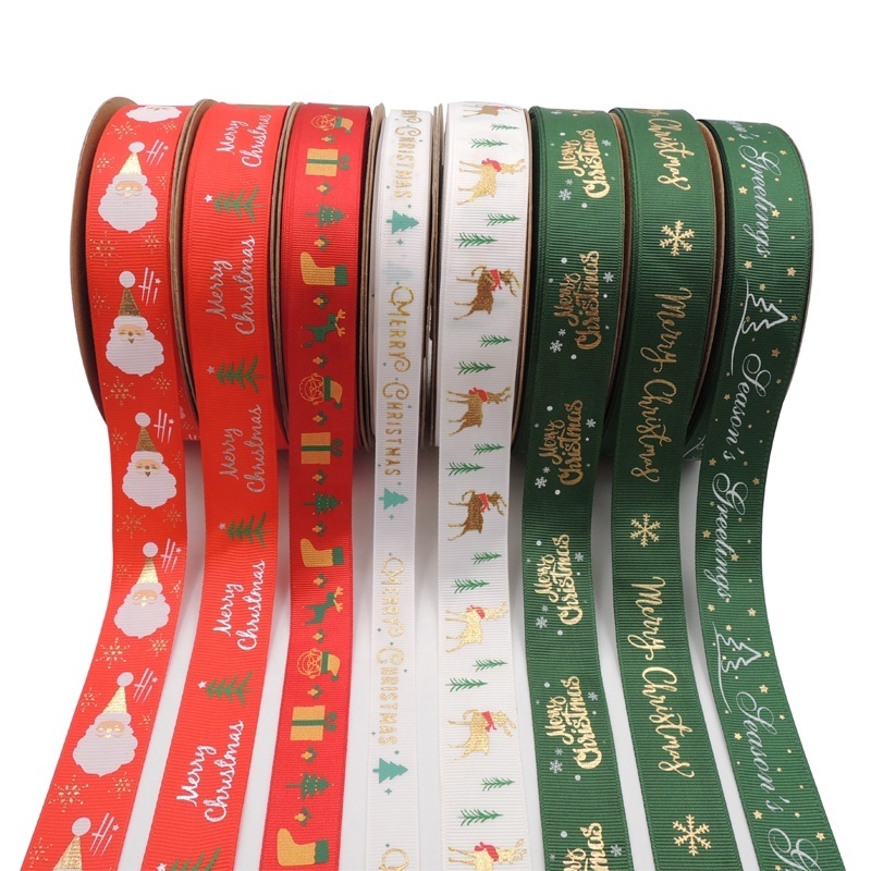 Wholesale Red / Green 1 inch Cartoon Printed Grosgrain Ribbons Christmas Decoration Ribbons