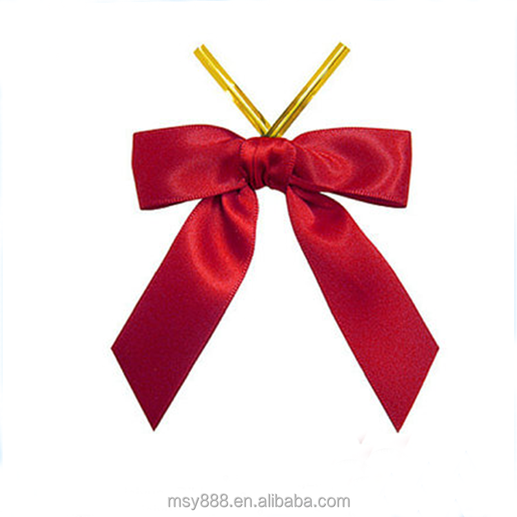 Factory Custom Satin Ribbon Bow Wire Twist Ribbon Bow Tie Decorative Hsndmade Red Ribbon Bow