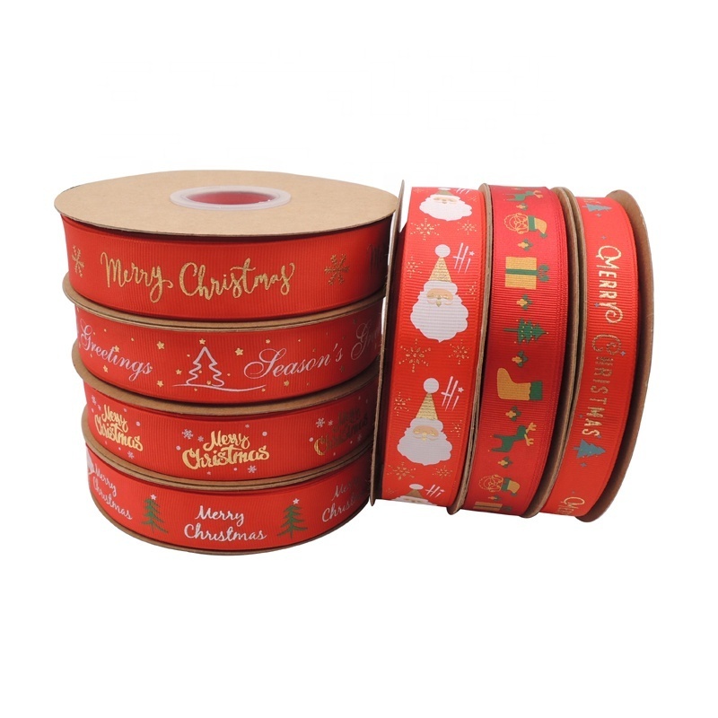 Wholesale Red / Green 1 inch Cartoon Printed Grosgrain Ribbons Christmas Decoration Ribbons