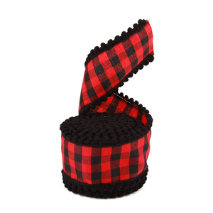 Factory Wholesale 2.5 Inch Wired Christmas Ribbon Red And Black Plaid Wired Ribbon Gingham Ribbon