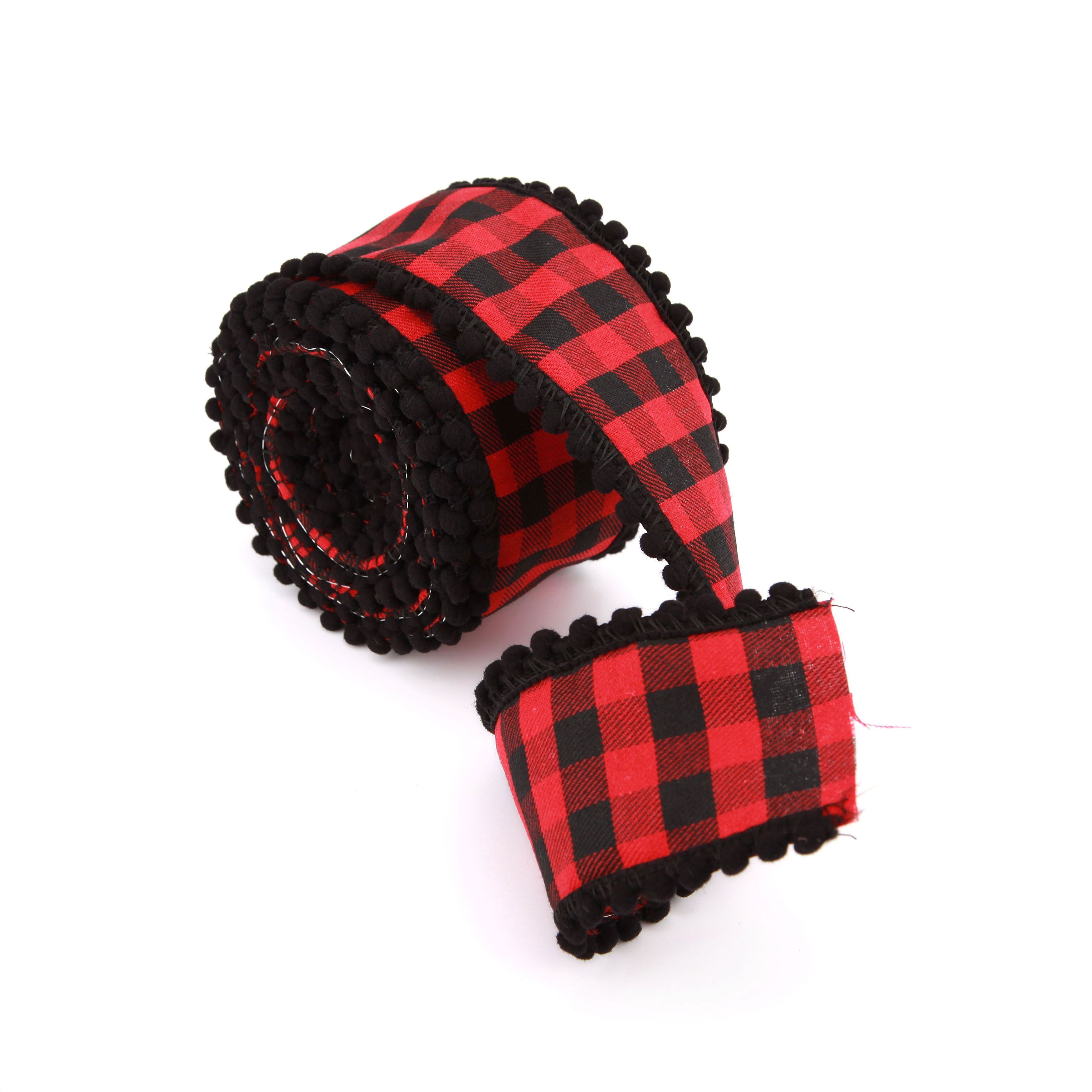 Factory Wholesale 2.5 Inch Wired Christmas Ribbon Red And Black Plaid Wired Ribbon Gingham Ribbon