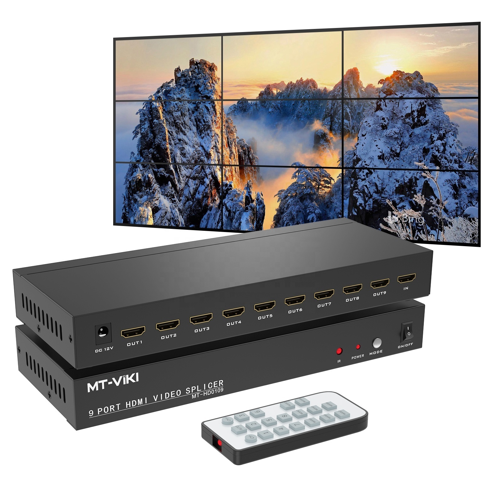 HDMI Video wall controller 3x3, MT-VIKI Multiviewer 9 port HDMI video wall splicer 1 in 9 out video wall controller