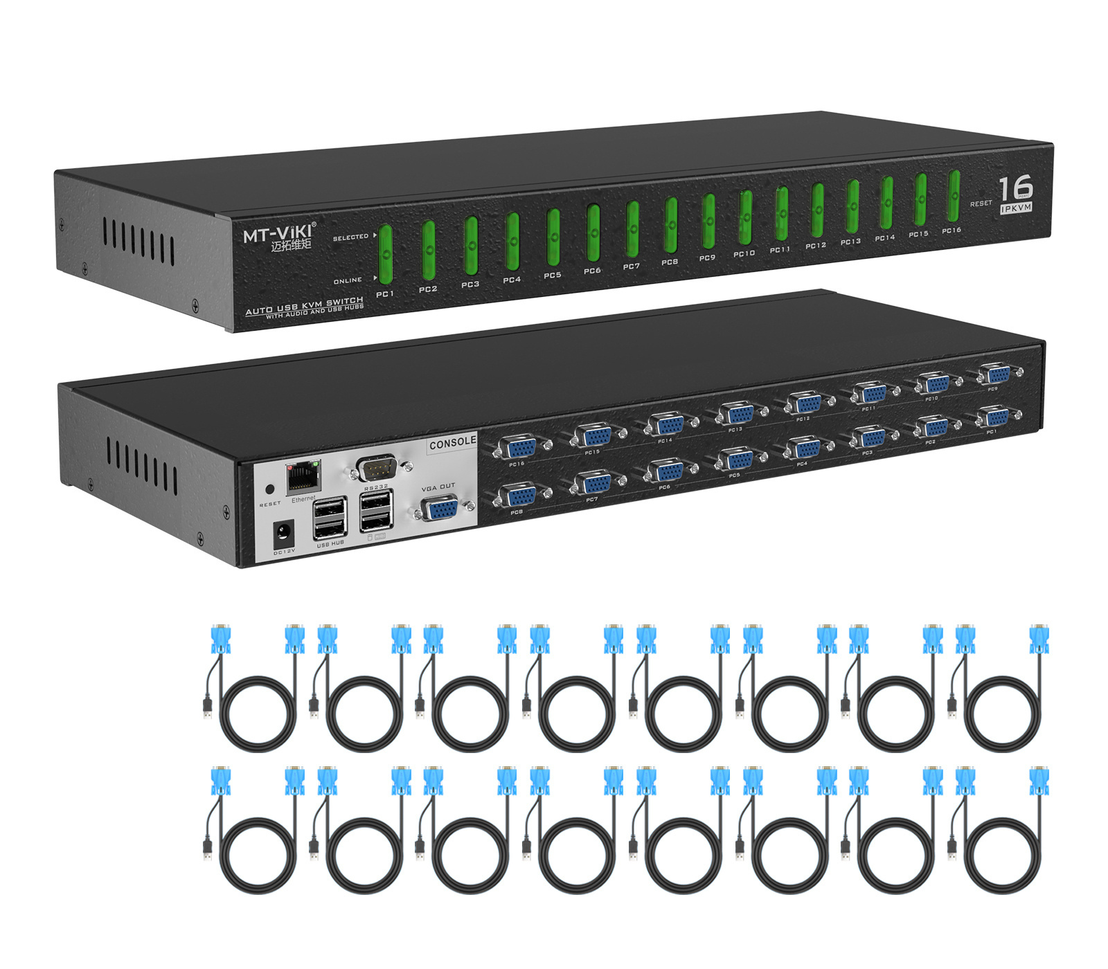 IP KVM Console 16 port VGA, MT-VIKI 16x1 USB VGA KVM Switch over IP access + 16 USB VGA Cables