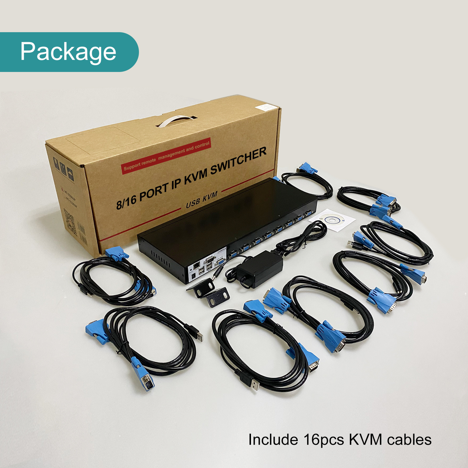 IP KVM Console 16 port VGA, MT-VIKI 16x1 USB VGA KVM Switch over IP access + 16 USB VGA Cables