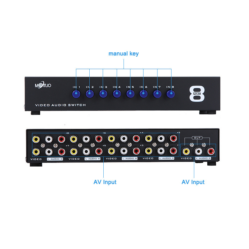 8 Ports RCA Switch 8 in 1 out, MT-VIKI Audio Video equipment AV Switch 8x1 RCA Switcher