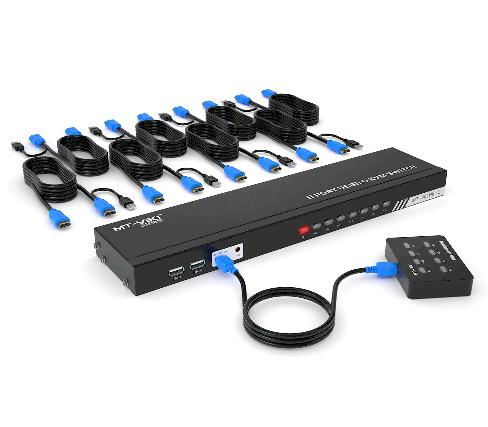 8 port KVM Switches HDMI 4K30Hz + Cables (upgraded 2in1), MT-VIKI 1U Rack Mount HDMI KVM Switch 8 in 1 out