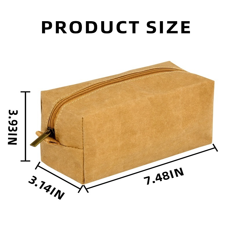 New style retro DuPont paper stationery pencil bag large capacity washable zipper cosmetic bag Kraft paper pencil case