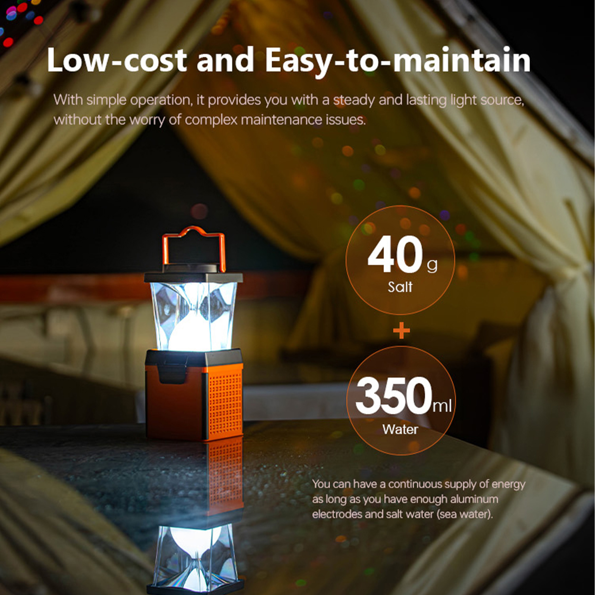 Camping Lantern Portable,LED salt water Lamp Lights,aluminum substrate and Portable handle for Emergency Use,Campsites,cycling