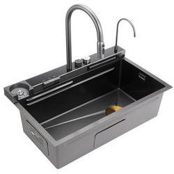 Tiktok trends stainless steel All in one kitchen sink with pull down faucet  waterfall kitchen faucet with kitchen drain