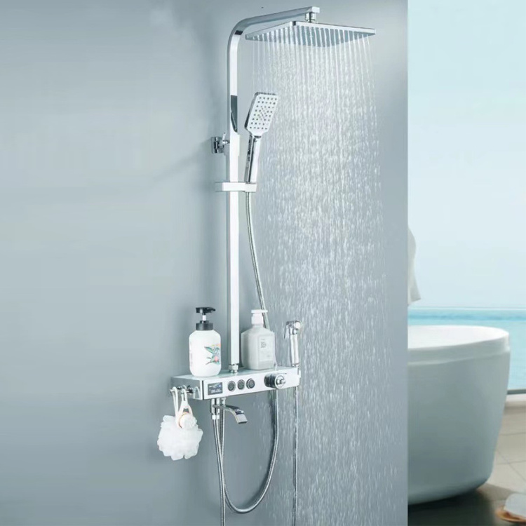 Brass Rainfall Thermostatic Bathroom Shower Set Mixer Tap Digital Bath Shower System Set