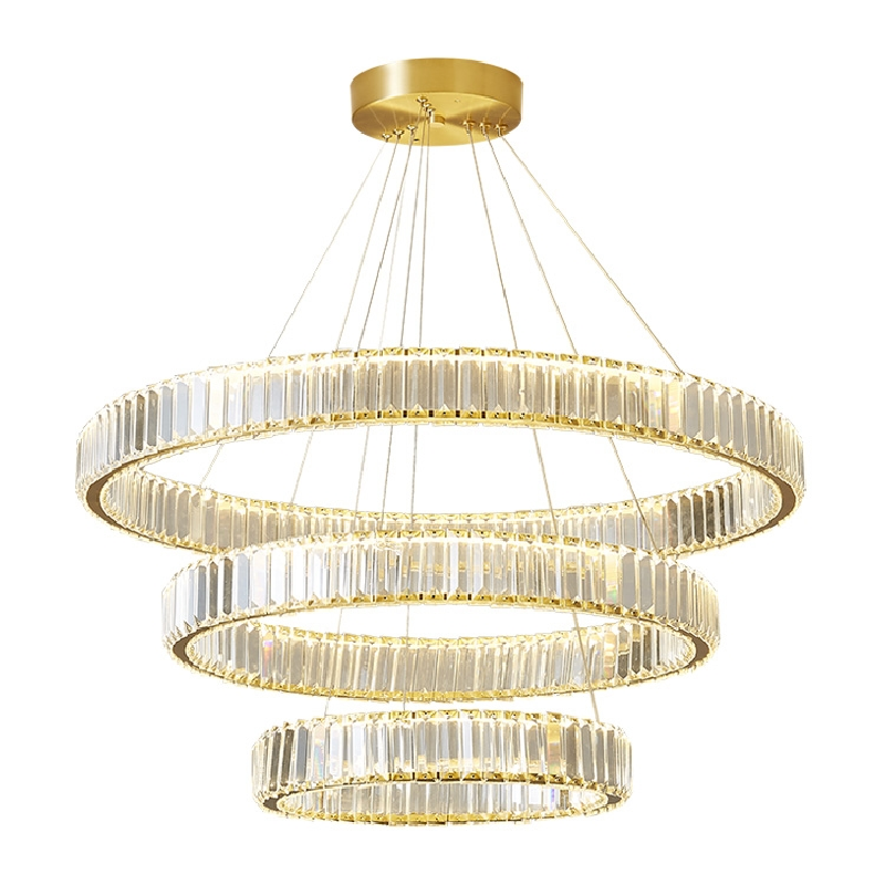 Postmodern Crystal Chandeliers 3 rings LED Ceiling Lighting Fixture Adjustable Stainless Steel Pendant Lamp for Living Room