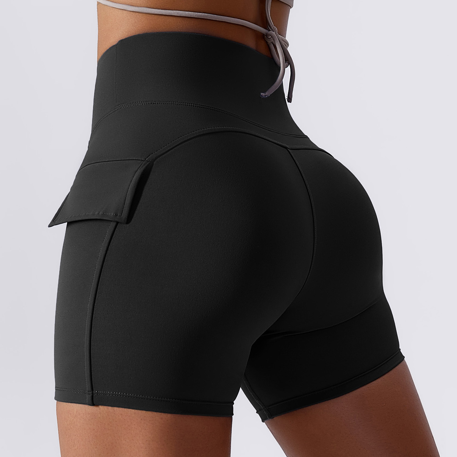 Nude yoga shorts Cargo pocket tight shorts women high waisted quick dry running fitness pants women