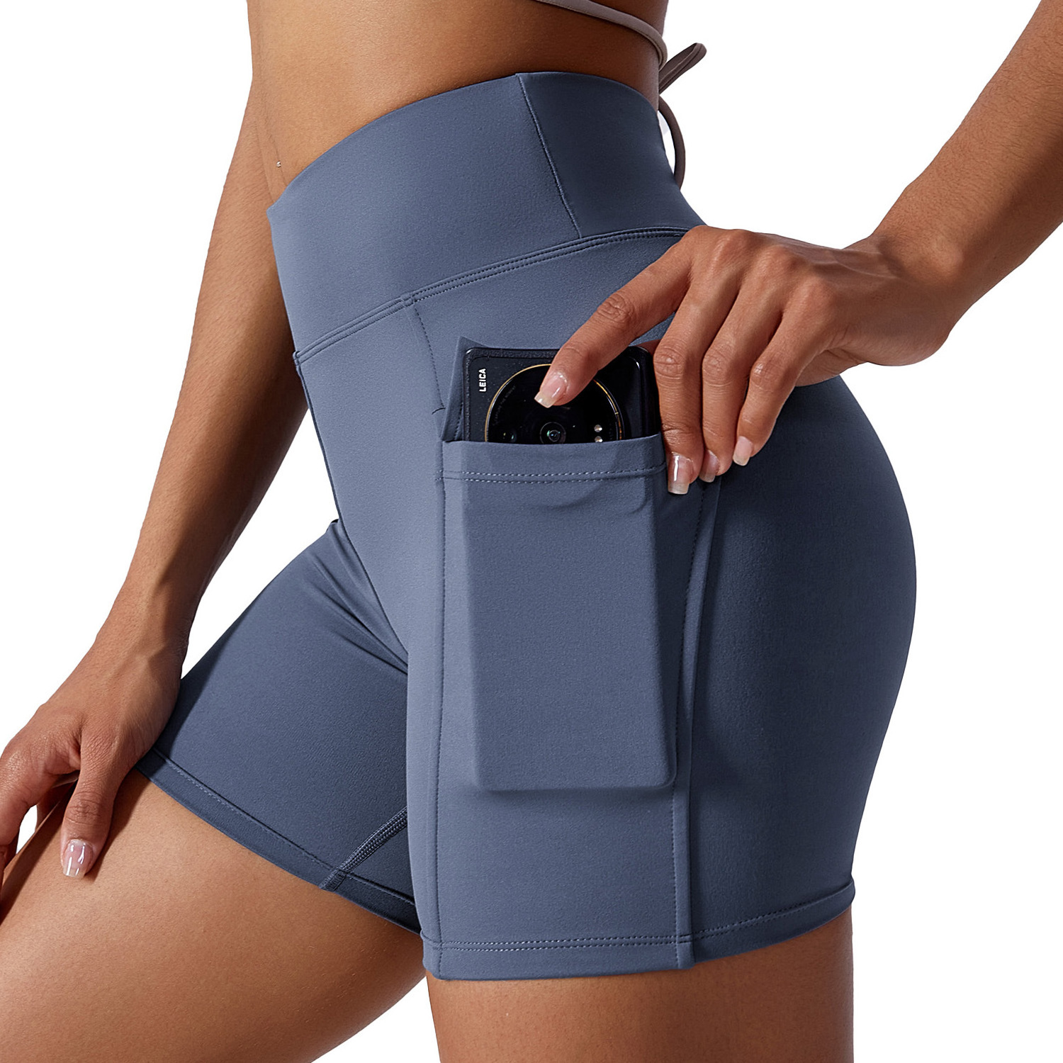 Nude yoga shorts Cargo pocket tight shorts women high waisted quick dry running fitness pants women